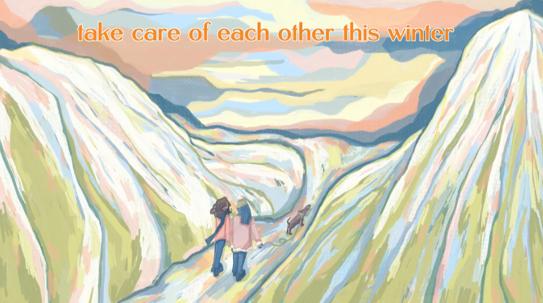 An illustrated winter themed poster designed for B-Arts in Stoke.